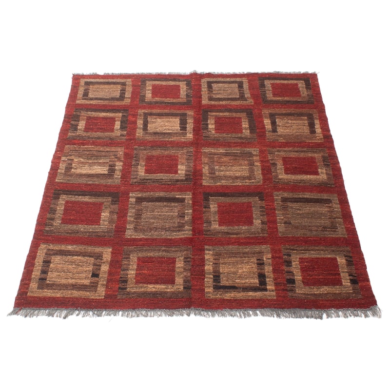 ECARPETGALLERY Flat-Weave Natural Red Wool Tapestry Kilim - 5'3 x 6'6