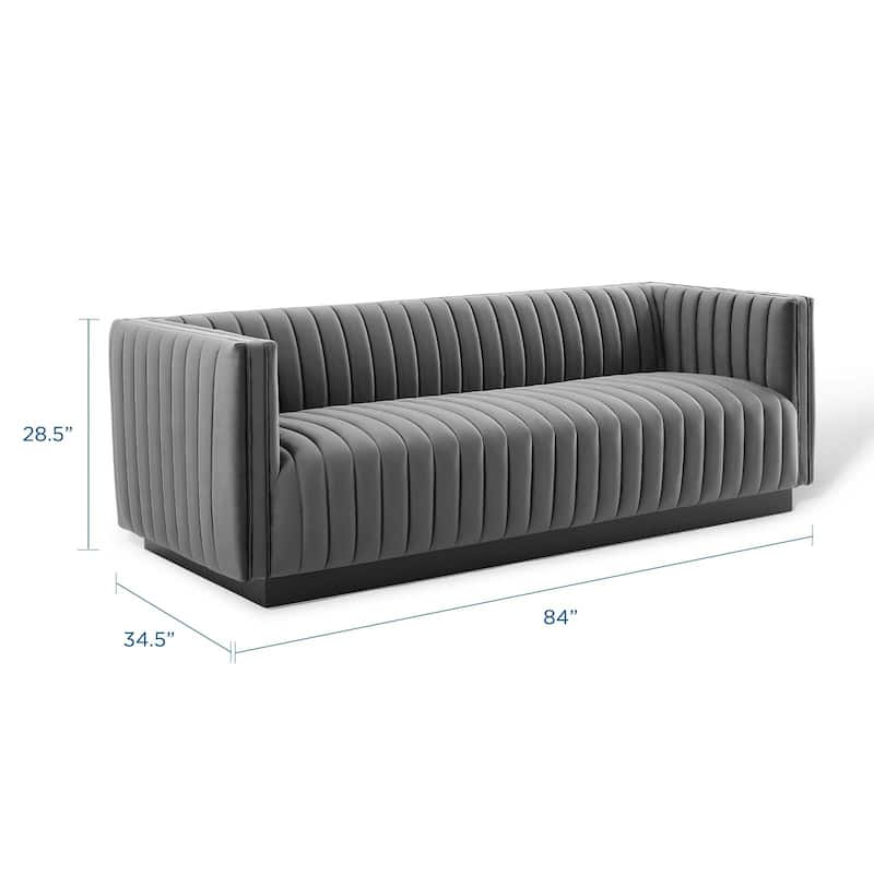 Silver Orchid Rosar Channel Tufted Velvet Sofa