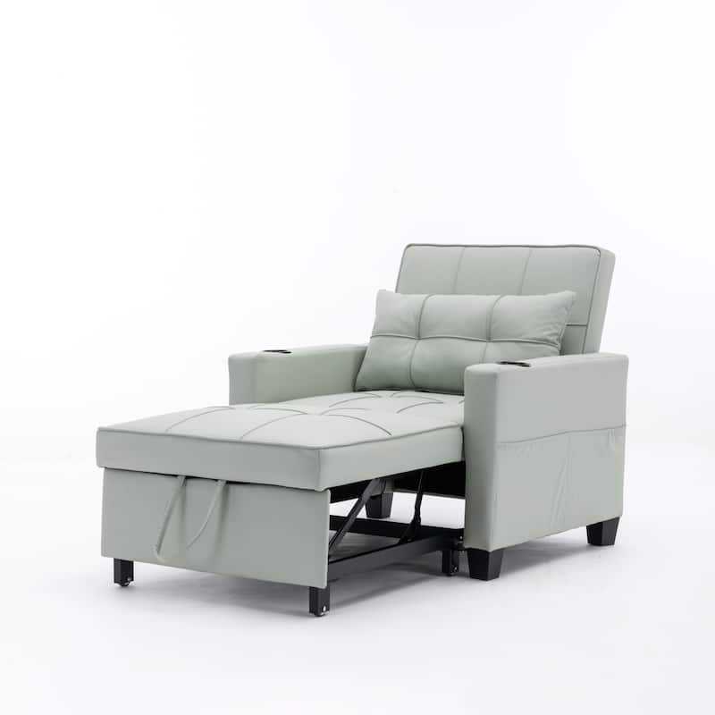 Faux Leather Convertible Sofa Bed with USB Ports