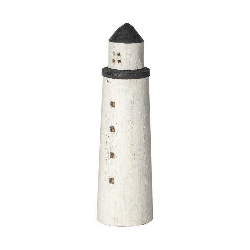 White Rustic Wooden Lighthouse - 4"W x 4"D x 13"H