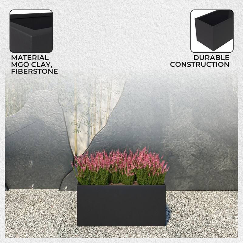 Bloom Rectangular Planter in Fiberstone for Modern Indoor and Outdoor Patio Planter Flower Pot with Drainage