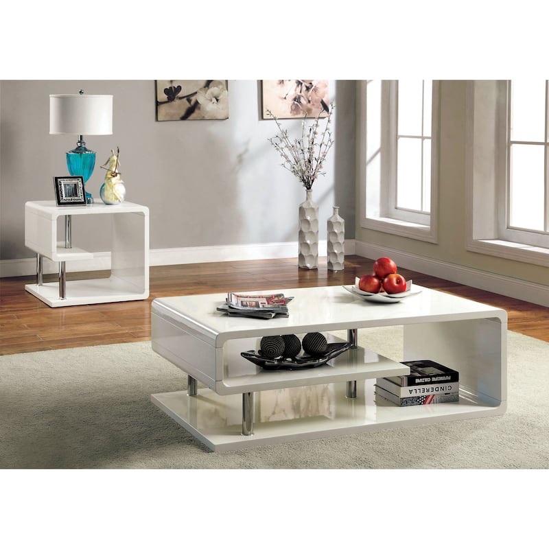 Inomata Modern White 24-inch Wood 1-Shelf High Gloss Side Table by Furniture of America