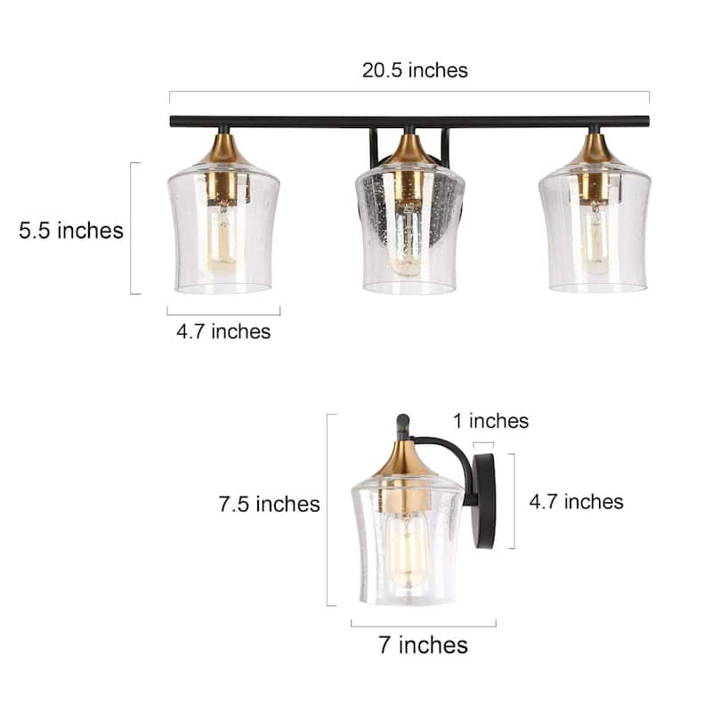 2/3/4-Light Bathroom Black Vanity Lights Modern Wall Sconce Lighting with Glass Shade