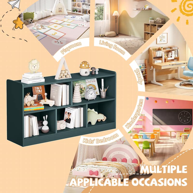 Wooden Storage Cabinet with 5 Sections, Montessori Kids Bookshelf and Toy Organizer for Nursery, Playroom & Classroom