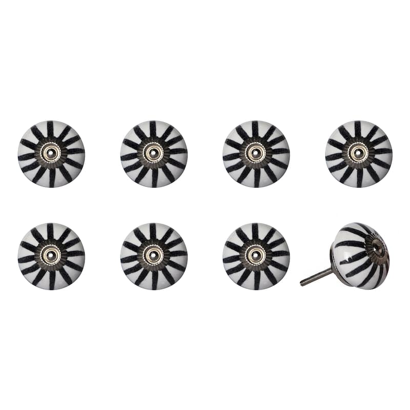 HomeRoots Set of Eight Black And White Ceramic And Metal Drawer Pull Knobs - 1.5' X '1.5' X '1.5
