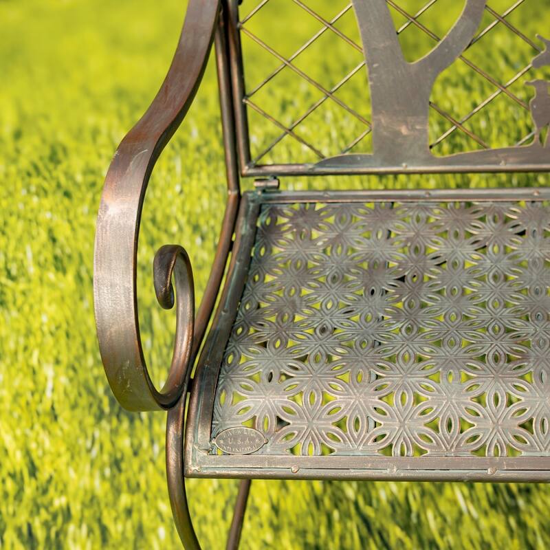 Rectangular Outdoor Bench with Cow & Windmill Silhouette "Strasburg" - 43.7" L x 20.47" W x 37.01" H
