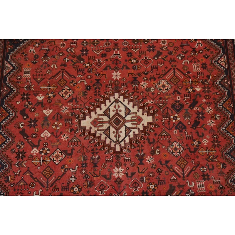 Tribal Red Shiraz Persian Vintage Area Rug Hand-Knotted Wool Carpet - 6'8"x 10'0"