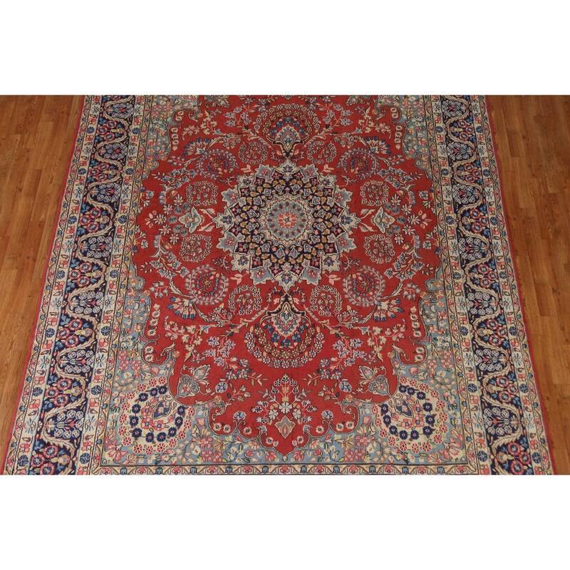 Hand Knotted Oriental 100% Wool Carpet Traditional Floral Oranges & Rust Kerman Area Rug - 11' 4'' X 8' 0''
