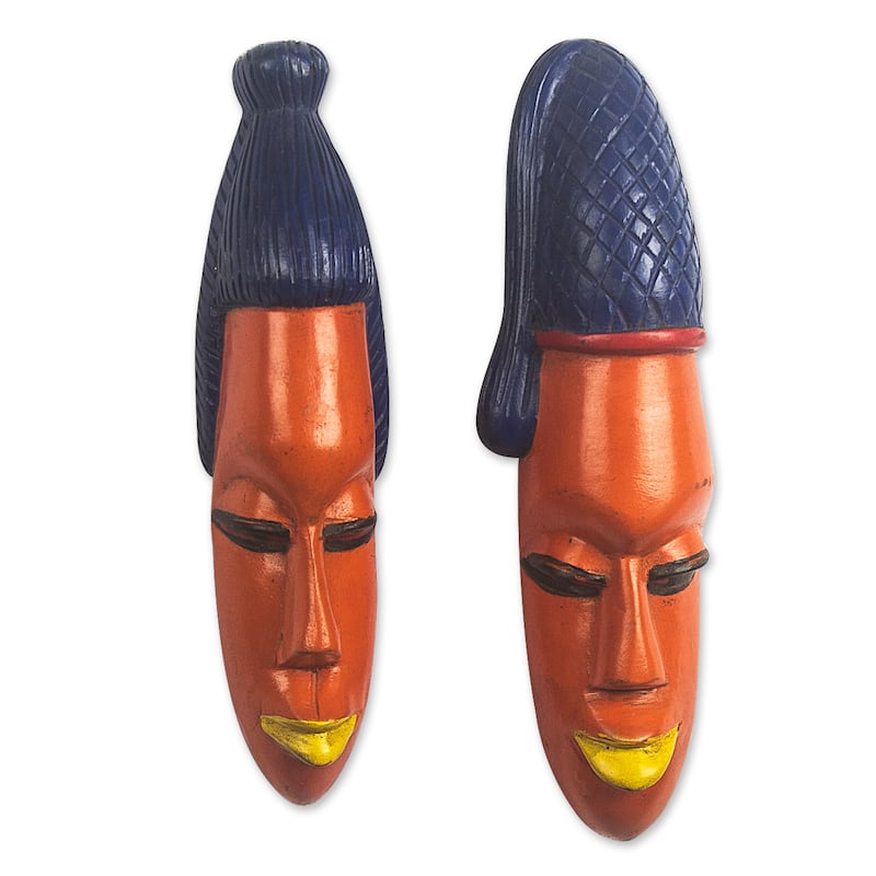 Novica Handmade Efo Kple African Wood Masks (Pair)