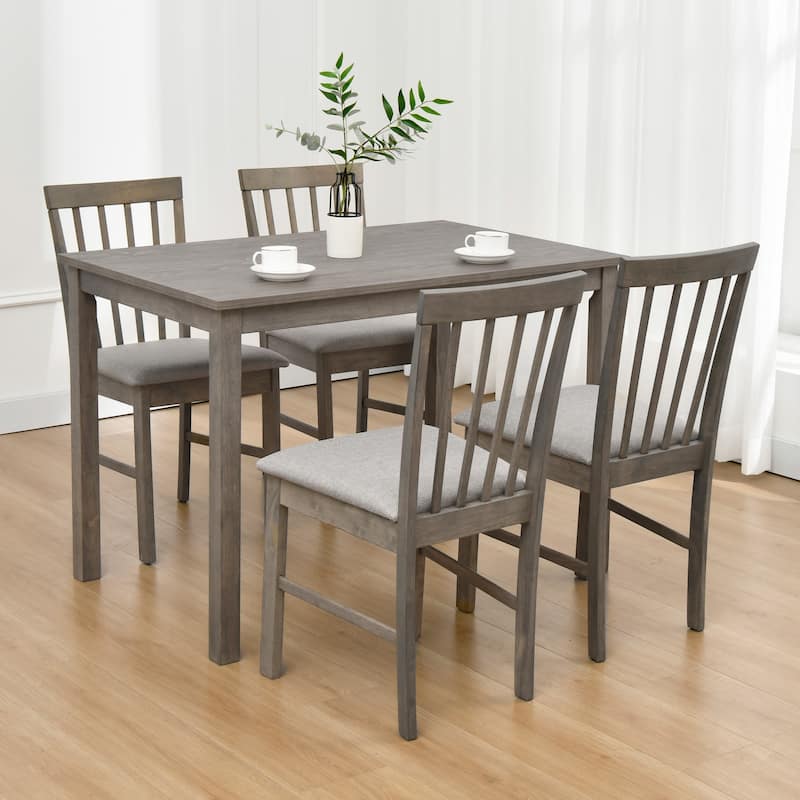 5-Piece Farmhouse Wooden Dining Room Set (1 Table+ 4 Slat Back Chairs)