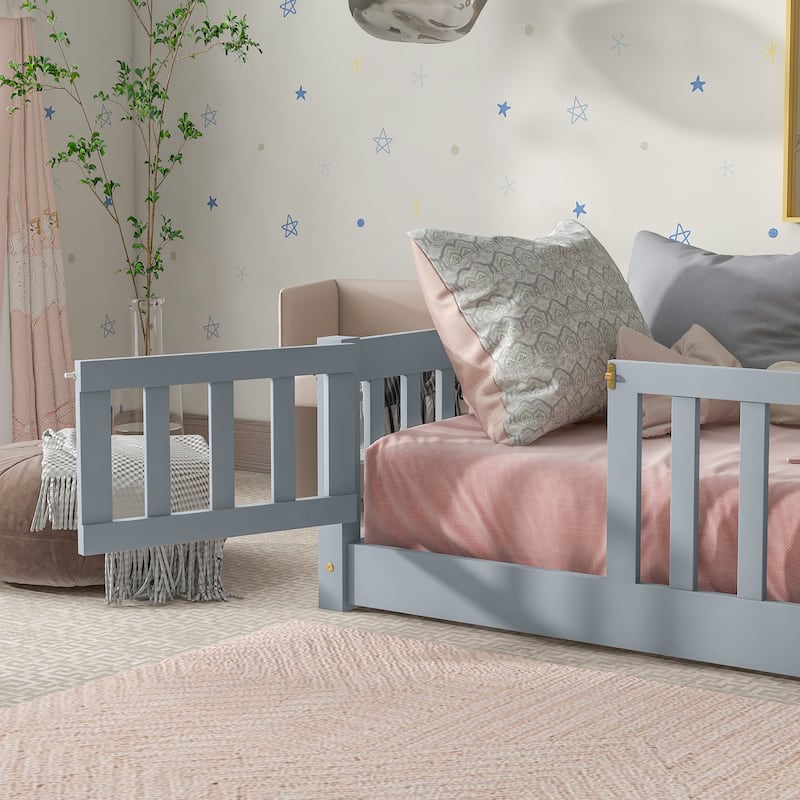 Twin Size Floor Bed with Fence and Door