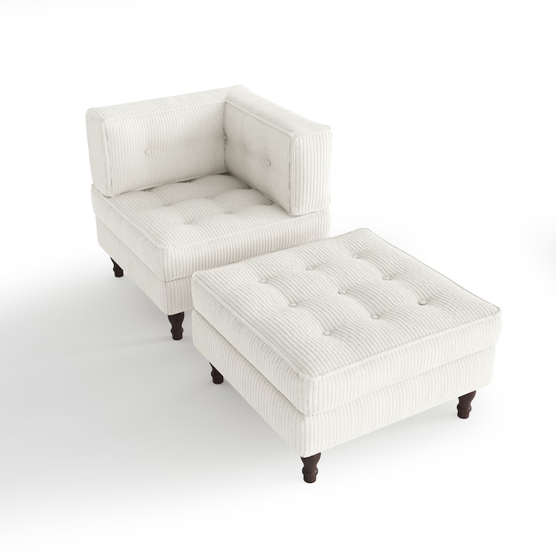 Corduroy L-shape Modular Corner Sectional Sofa with Reversible Storage Ottoman