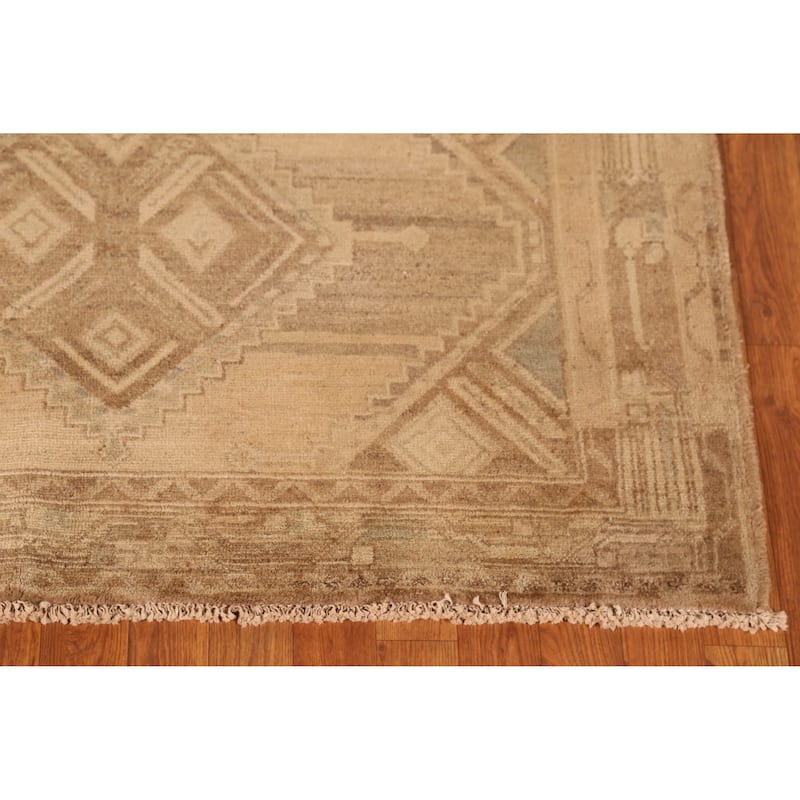 Hand Knotted Oriental 100% Wool Carpet Traditional Geometric Beige & Ivories Hamedan Area Rug - 10' 7'' X 4' 6''
