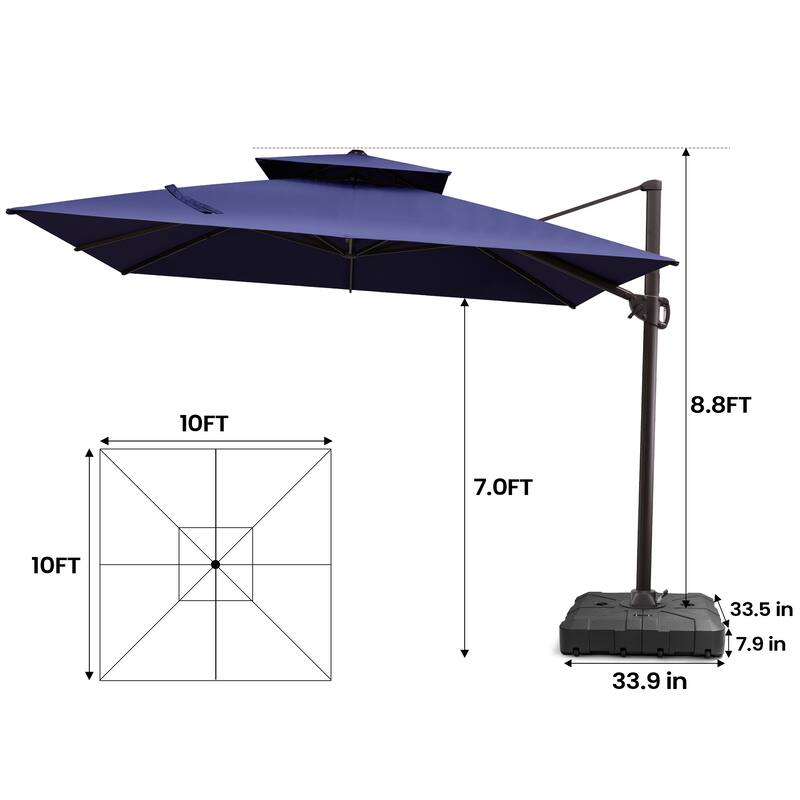 Pellebant 10 ft Double Top Patio Cantilever Umbrella with Base