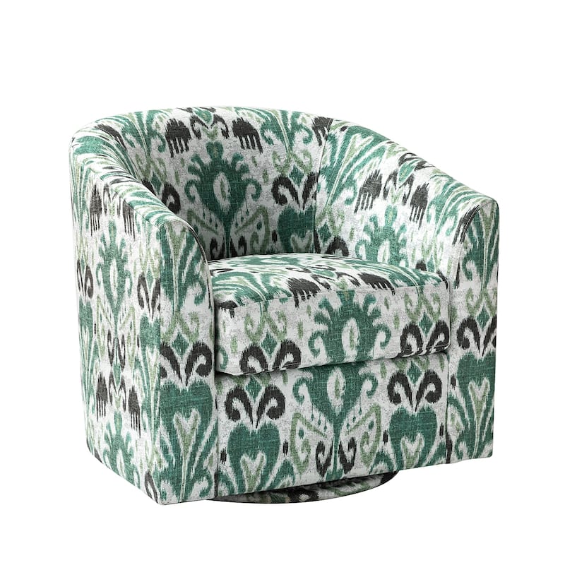 Cuenca Modern Wooden Upholstered Barrel Chair with Metal Swivel Base