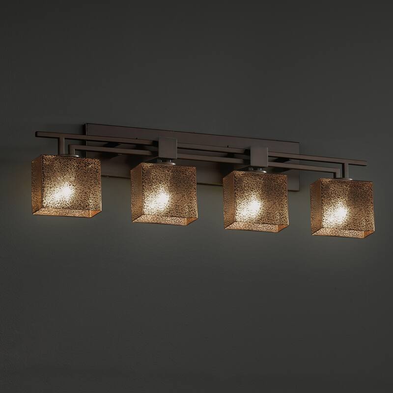 Justice Design Fusion Aero 4-light Dark Bronze Bath Bar, Mercury Rectangle Shade
