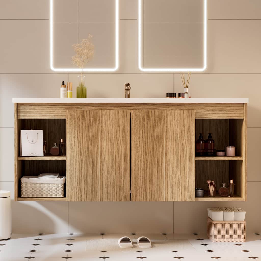 48-Inch Wall-Mounted Modern Bathroom Vanity with Single Sink - Sleek MDF Construction for Contemporary Spaces