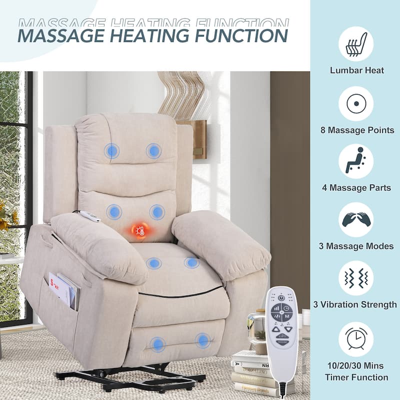 Linen Power Lift Chair for Elderly with Adjustable Massage and Heating