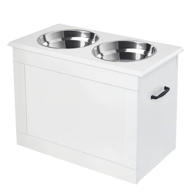 PawHut Dog Feeding Station with 2 Stainless Steel Bowls for Large Dogs - 23.5"L x 11.75"W x 16.25"H