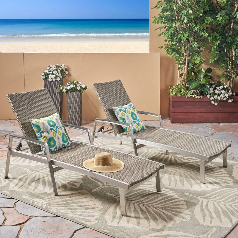 Roomfitters Oxton Outdoor Aluminum Chaise Lounge with Breathable Mesh Seat, Patio Recliner, Grey