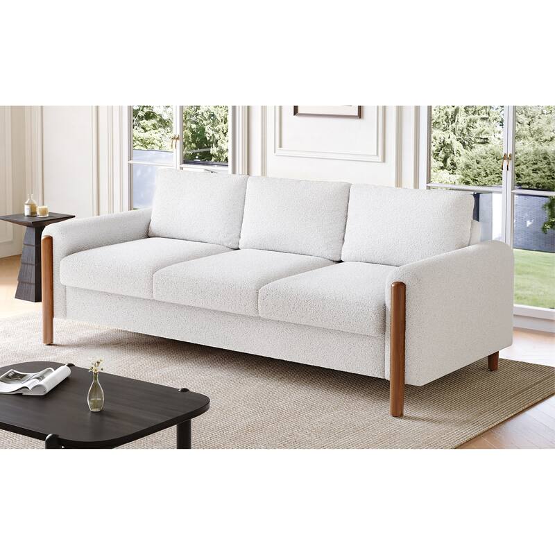 Roomfitters 84" 3-Seater Sofa, Teddy Velvet Couch with Integrated Solid Wood Legs and Curved Arc Armrests