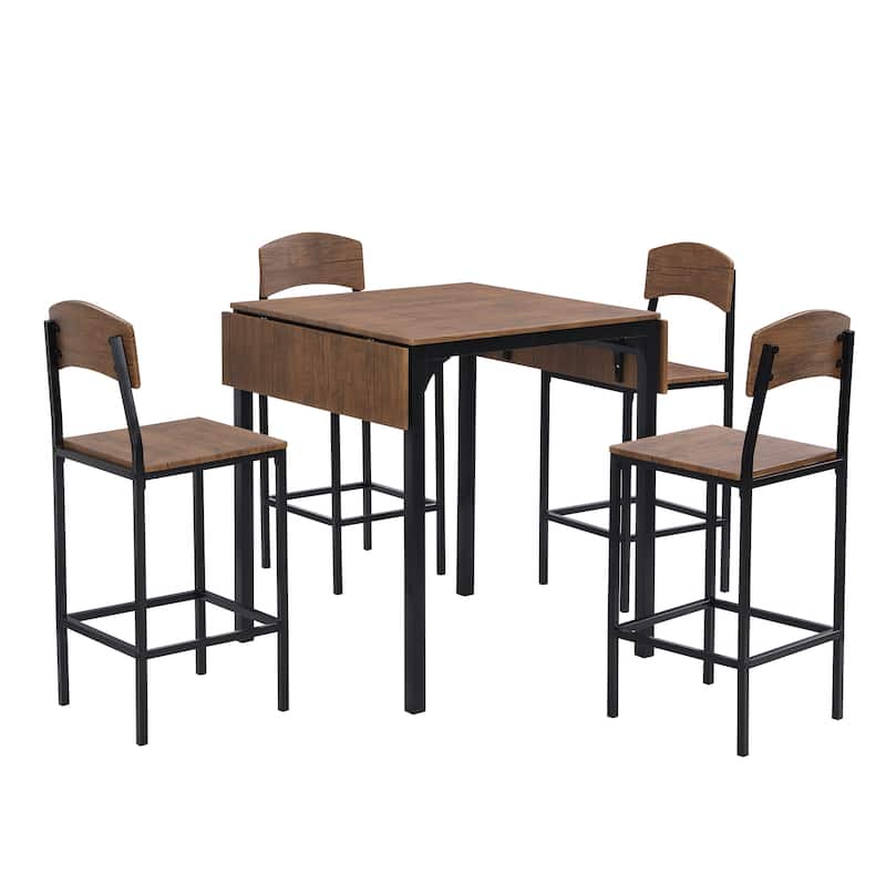 Farmhouse 5-piece Counter Height Dining Table Set with 4 Dining Chairs, Wood Desktop Extendable Dining Table Set for Kitchen