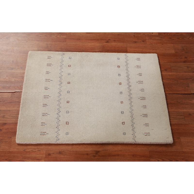 Hand Knotted Oriental 100% Wool Carpet Tribal Tribal Beige & Ivories Gabbeh Area Rug - 3' 0'' X 2' 0''