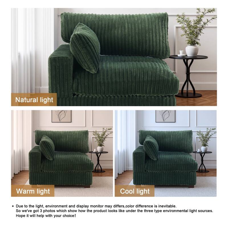 40"W Plush Corduroy Corner Accent Chair Sectional Module with Pillow