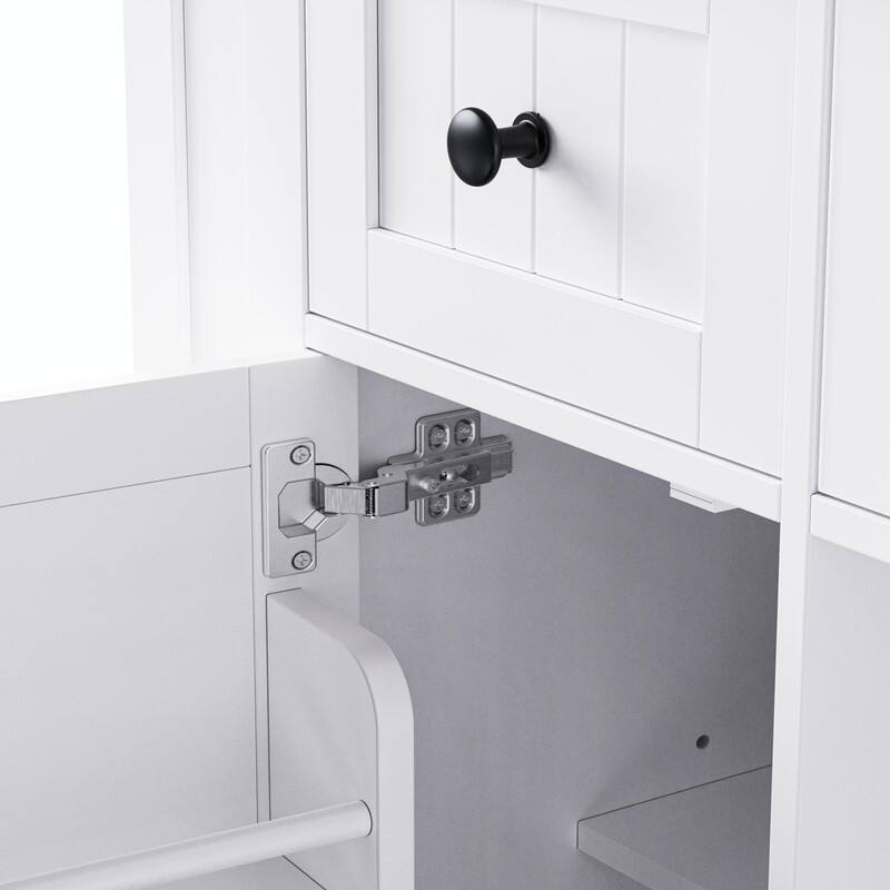 53" Rolling Kitchen Island with Drop Leaf, Power Outlet & Internal Door Storage, 5 Open Side Racks