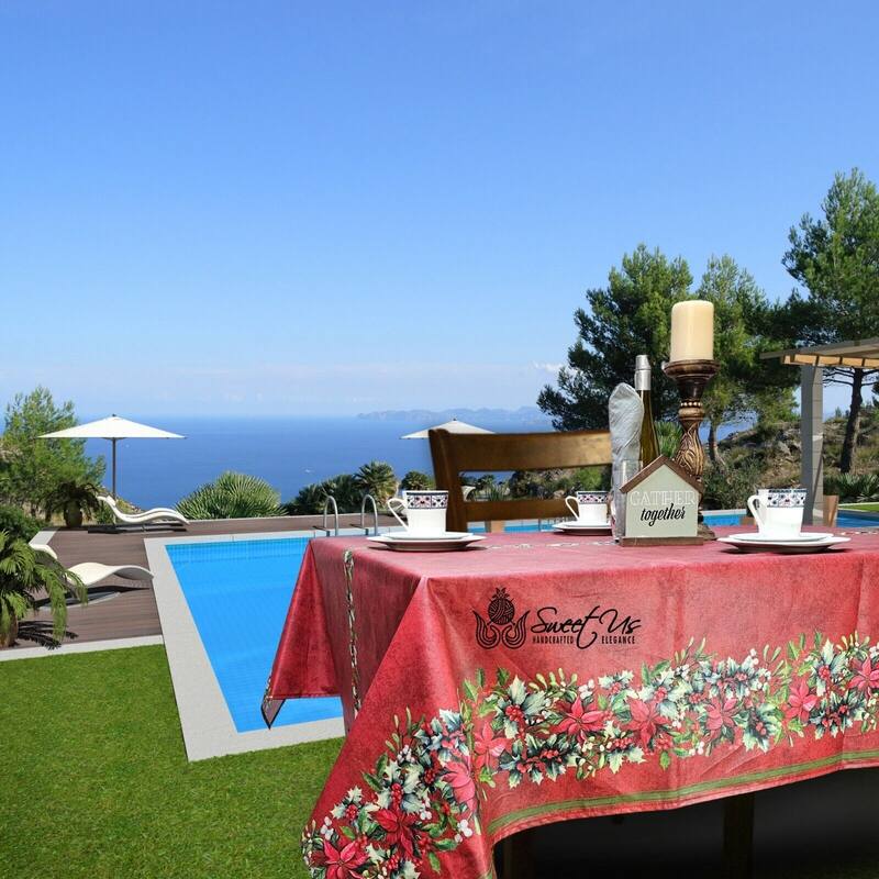 Christmas Acrylic Coated Wipeable Spill Resistant French Tablecloth