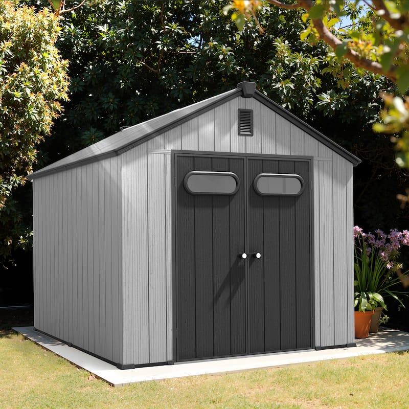 Pellebant 8X8/8X10/8X12 FT Resin Outdoor Storage Shed with Floor for Patio Furniture and Tools