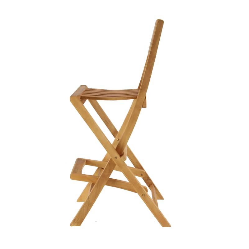 Teak Wood Indoor Outdoor Folding Bar Stool - Set of 2 Brown - Roche River Decor - 23"W x 18"L x 45"H