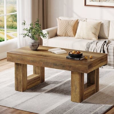 47-Inch Rectangular Center Table with Thick Wooden Base for Living Room, Brown - Large