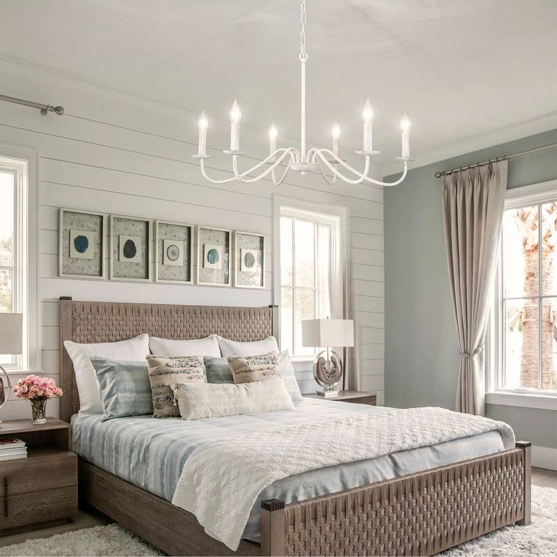 6-Light Rustic Farmhouse Simple Candle Chandelier for Bedroom, Kitchen, Living Room and Foyer