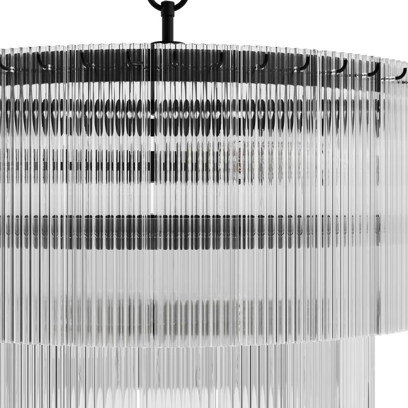 Hunter + Jasmine Roth Ontario Ribbed Glass Pendant Chandelier - Foyer, Dining Room, Kitchen Table or Island - Transitional, Glam