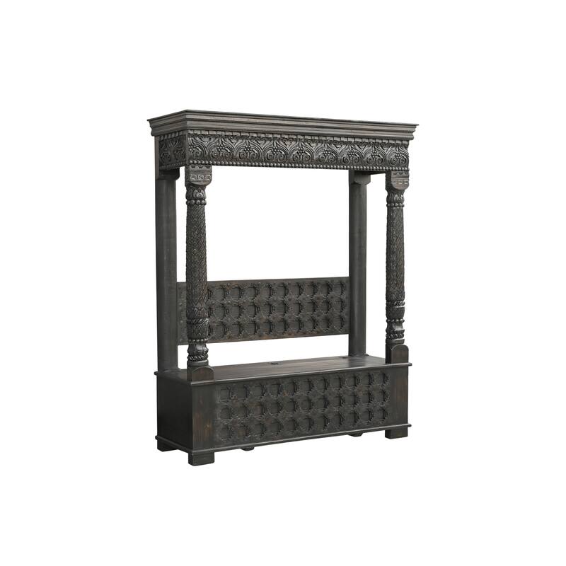 Clara Carved Solid Wood Hall Tree Bench - Black