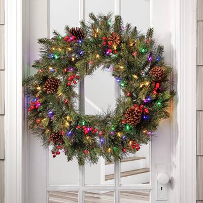 30" LED Forest Berry Fir Wreath - Two Tone Green - 30-Inch