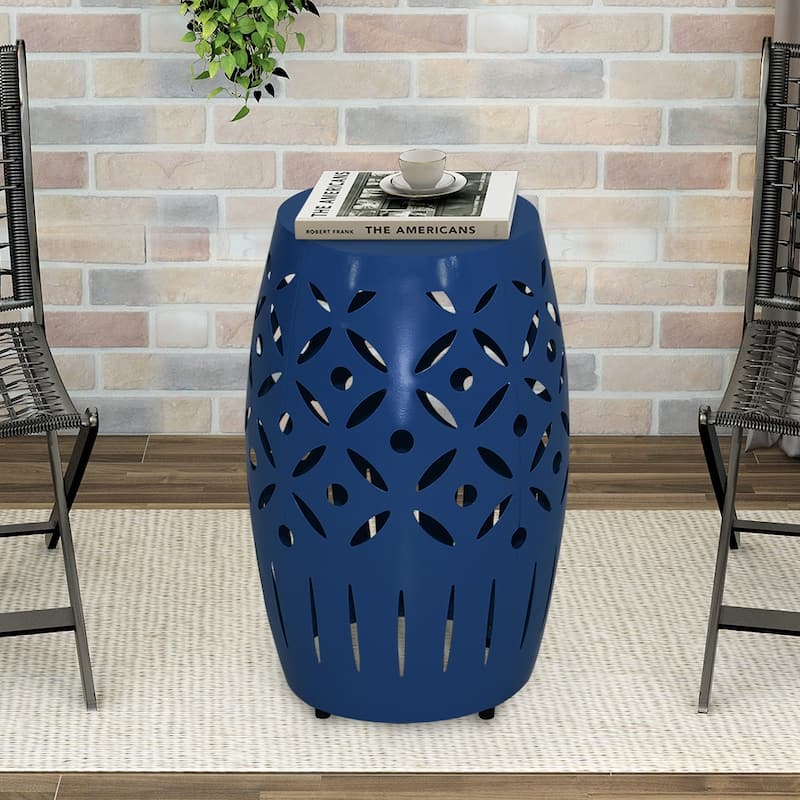 Maypex 18Inch H Geometric Cut Iron Drum End Table
