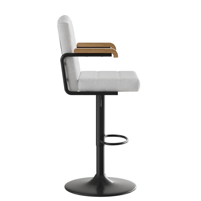 2/4 Pack Beige Flocked Bar Stools Swivel 35.4"-43.3" Adjustable Height Brown Arms Counter Bar Height Kitchen Island Set