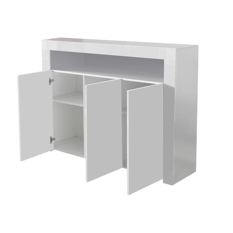 51" White Buffet Sideboard Cabinet with LED Light, Kitchen Wood Storage Cabinet with Open Shelves for Hallway Dining Room