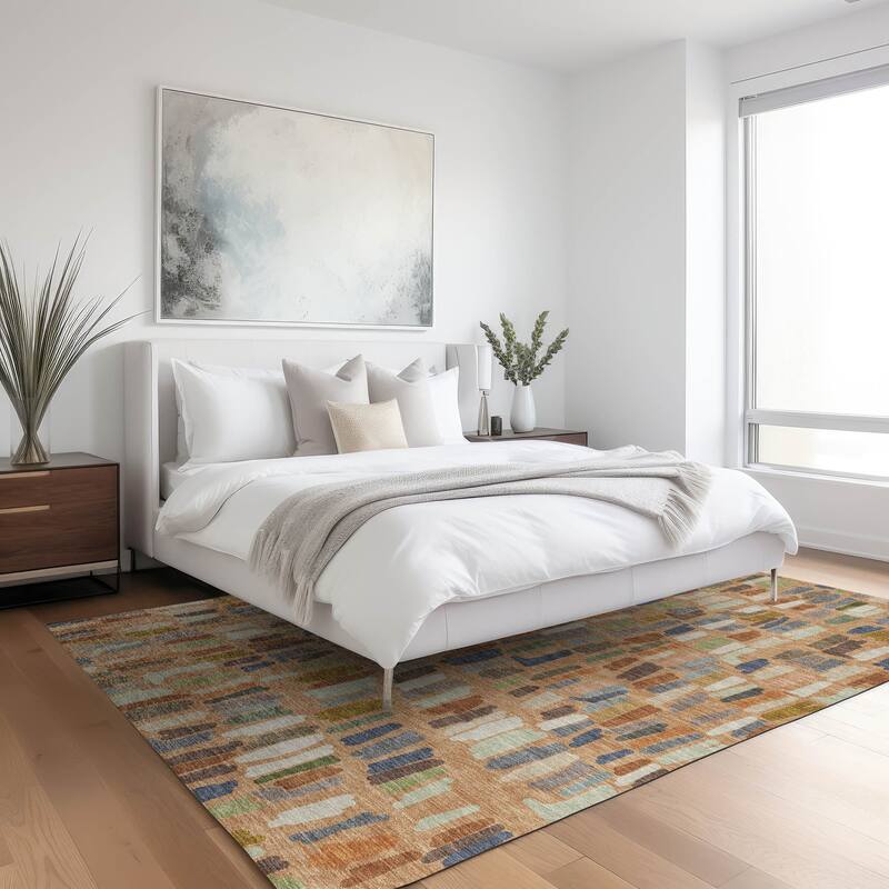 Machine Washable Indoor/ Outdoor Modern Mosaic Chantille Rug