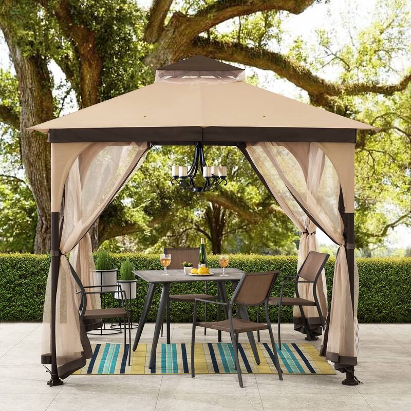 Sunjoy 9 ft. x 9 ft. 2-Tone Steel Gazebo Durable Powder-Coated Frame