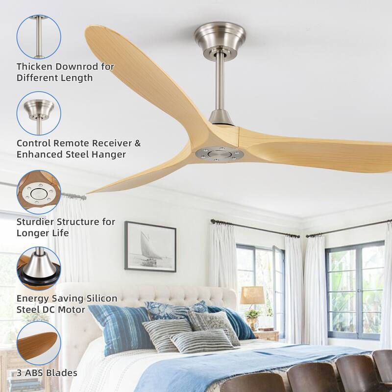 60" Smart Ceiling Fan without Light,Nickel downrod with Plastic Blades