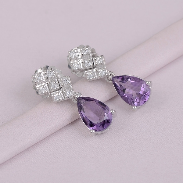 Amethyst, Citrine, Topaz, Zircon Sterling Silver Pear, Round Dangle Earring by Orchid Jewelry. Opens flyout.