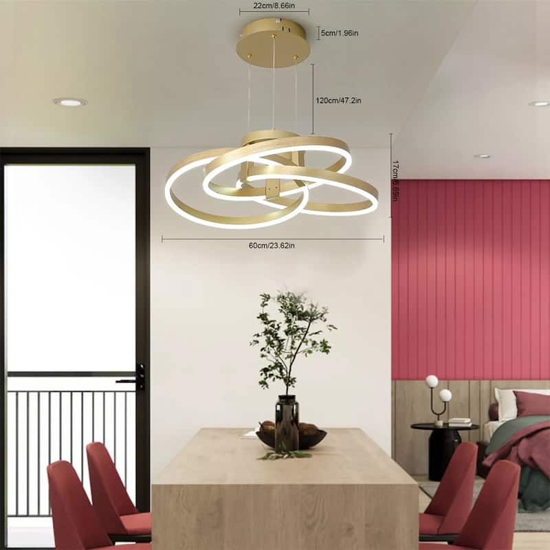 Modern Dimmable Pendant Light Gold Wave LED Chandelier Lamp - 23" x 53"