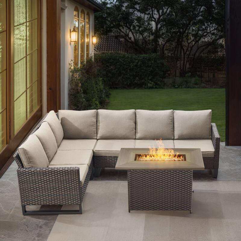 Gymojoy L-Shaped Outdoor Corner Sectional Sofa 6-seats Couch Conversation Set