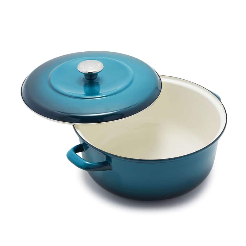 Merten & Storck German Enameled Iron, Round 5.3QT Dutch Oven Pot with Lid - Aegean Teal