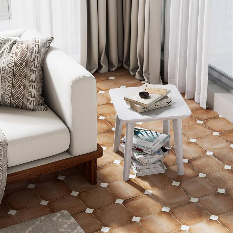 Merola Tile Laverton Octagon Natural with Taco Nieve 7-7/8" x 7-7/8" Porcelain Floor and Wall Tile