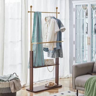 Stainless Steel Hanger,Solid Wood Double-Layer Coat Rack,68.9"H With Solid Wood Partition (One Cabinet For Multiple Uses)