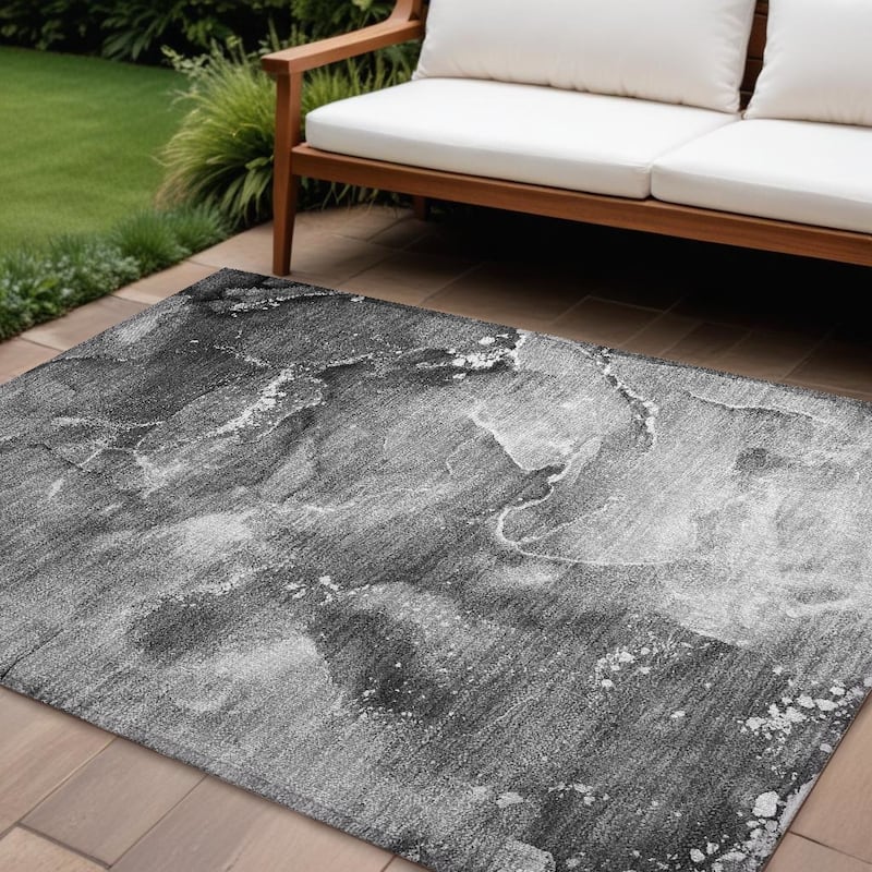 Alrim Modern Art-Inspired Weather Resistant Classic Meets Modern Outdoor Rug - 8' X 10' - Grey